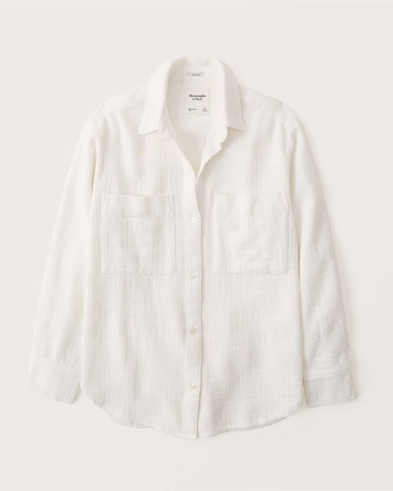 Oversized Tweed Button-Up Shirt | Abercrombie & Fitch (US)