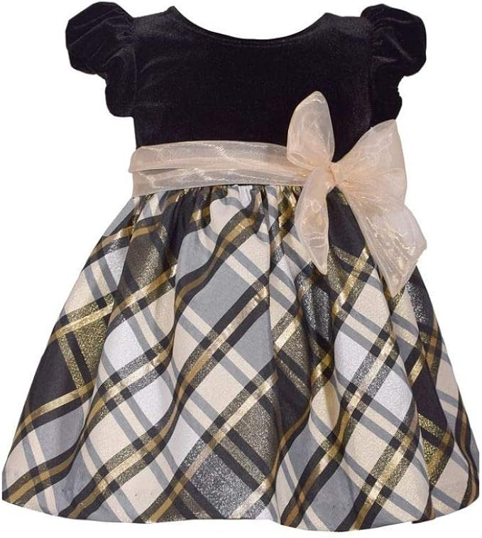 Bonnie Jean Holiday Christmas Dress - Black and Gold Plaid for Baby Girls | Amazon (US)