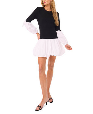 CeCe Women's Mix Media Rib Knit Balloon Long Sleeve Top - Macy's | Macy's