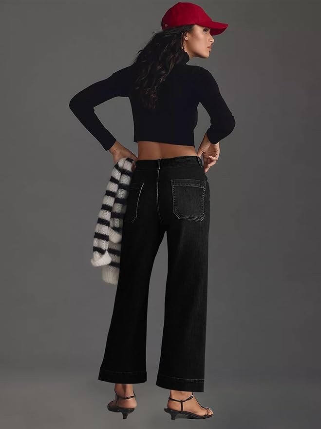 High waisted wide leg jeans for women. zipper and button closure, front patch pockets. | Amazon (US)