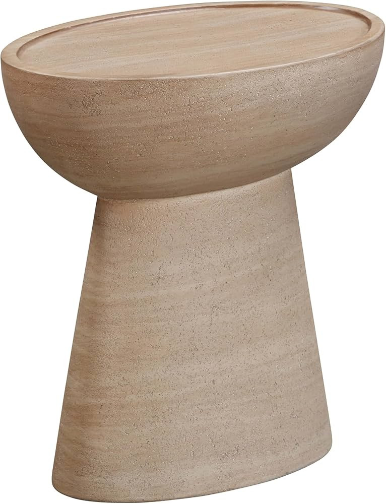 Eclipse Textured Faux Travertine Indoor/Outdoor Side Table | Amazon (US)
