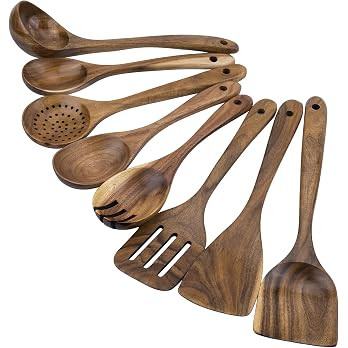 WOODME Kitchen Utensils Set 8 Piece Teak Wooden Cooking Utensil Set Non-Stick Pan Wood Spoons and... | Amazon (US)