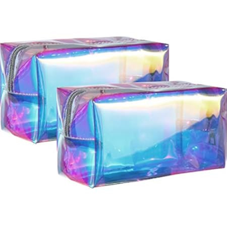 F-color Holographic Makeup Bag - Clear Makeup Bag for Women - Travel Clear Cosmetic Bag - Waterproof | Amazon (US)