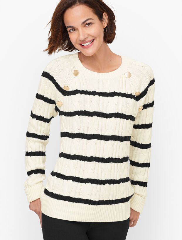 Cable Knit Crewneck Sweater - Breton Stripe | Talbots