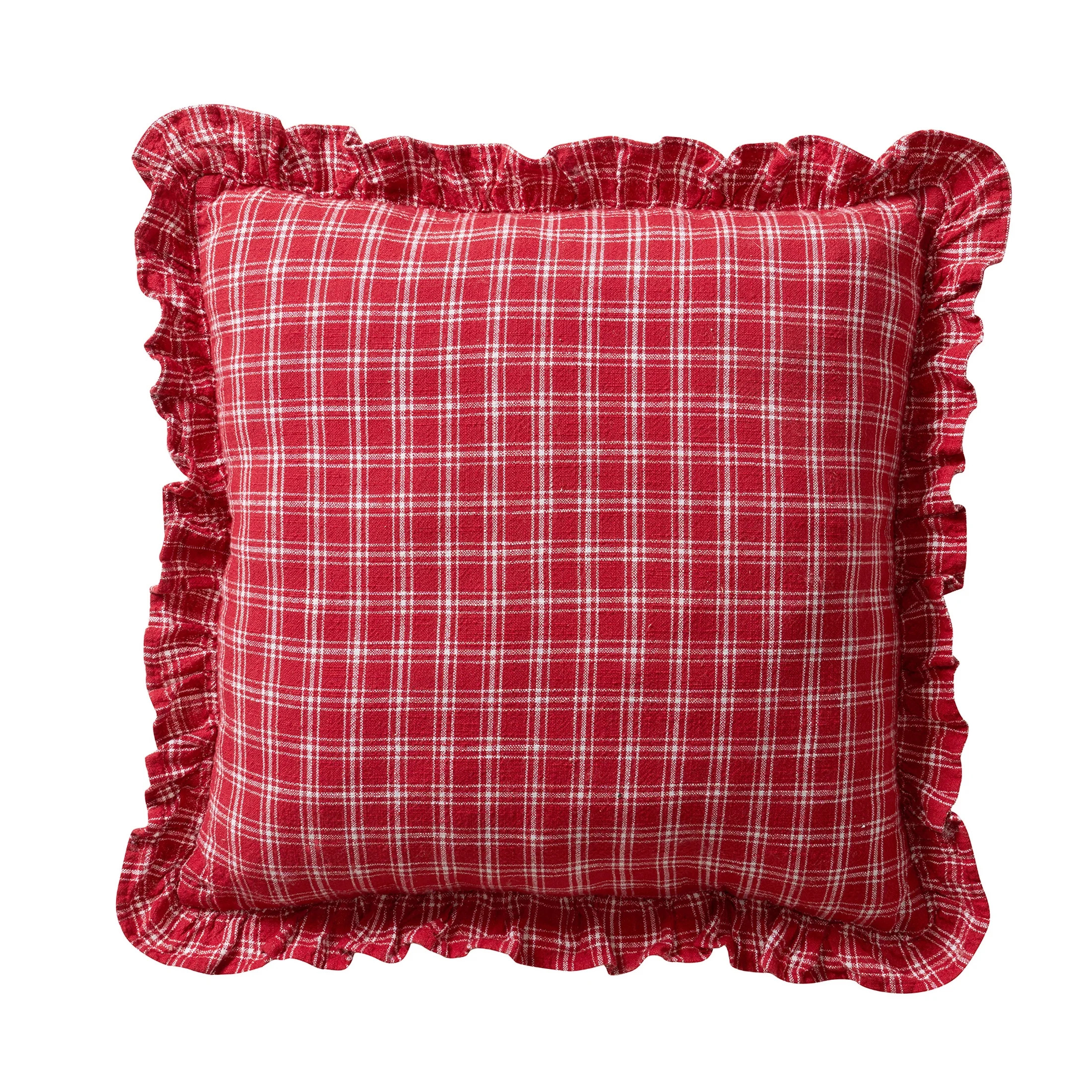 My Texas House 18"x18" Red Ruffle Plaid Cotton Decorative Pillow | Walmart (US)