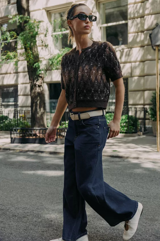 ARGYLE KNIT SHORT SLEEVE CARDIGAN | Zara UK