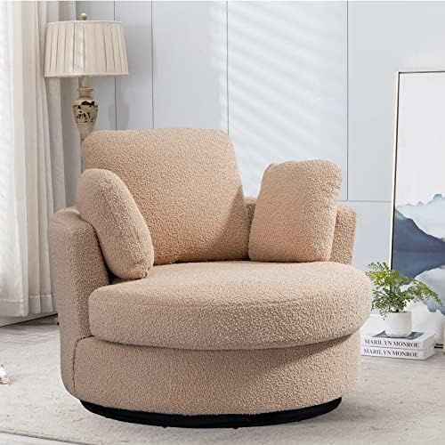 Setawix 42.2" W Swivel Barrel Chair Swivel Accent Sofa with Pillows 360 Degree Swivel Round Sofa ... | Amazon (US)