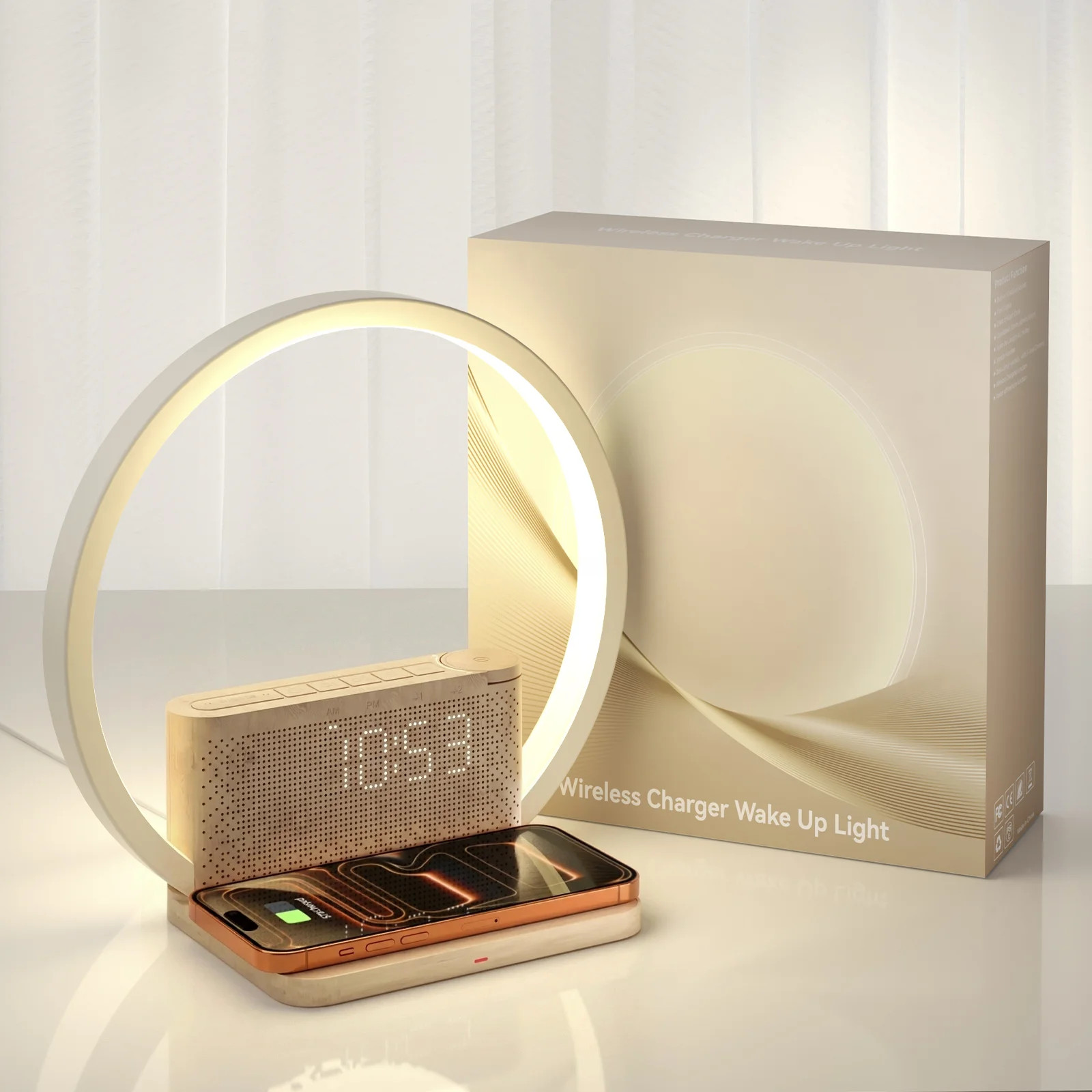 Wireless Charging Sunrise Alarm Clock for Heavy Sleepers - Wake Up Light with 10 Sounds, Touch Lamp & Dual Alarms | Wayfair North America