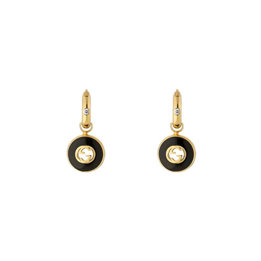 Gucci Interlocking 18ct Yellow Gold Black Onyx Hoop Earrings YBD786563001 | Jomashop.com & JomaDeals.com