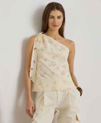 Lauren Ralph Lauren Women's One-Shoulder Tie Detail Blouse - Mascarpone Cream | Macy's