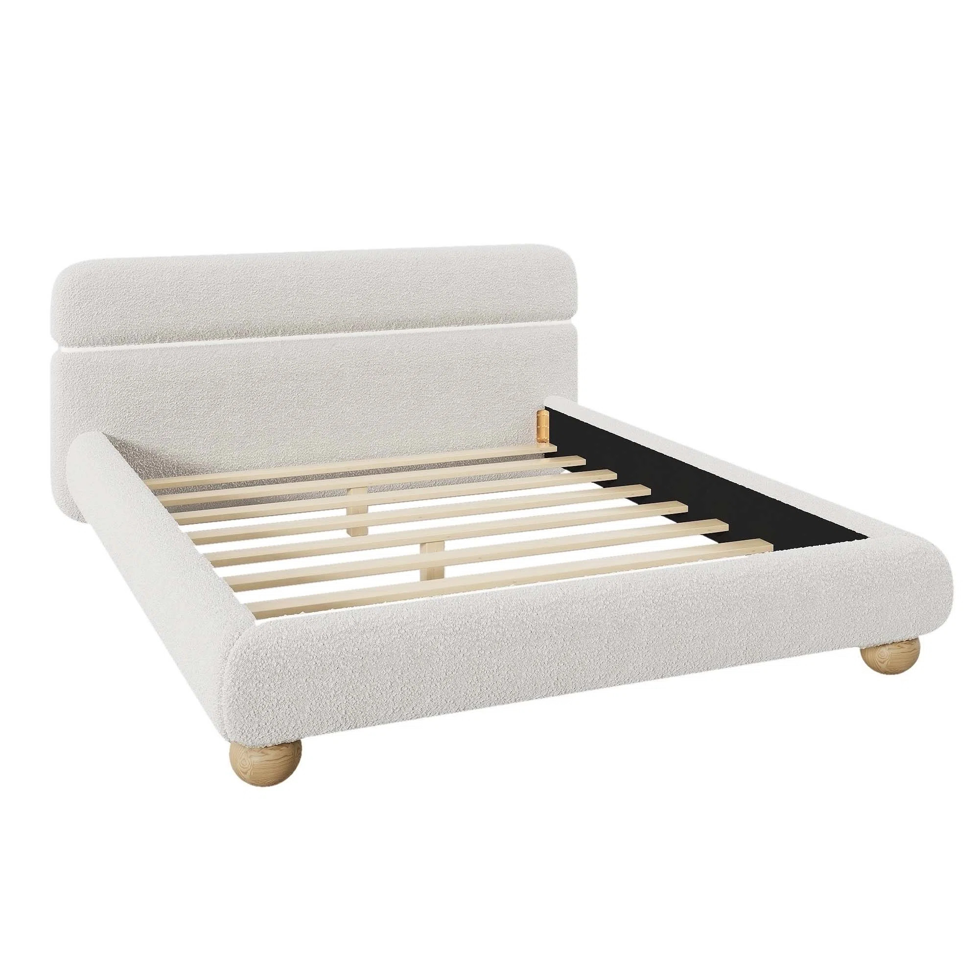 Floor Upholstered Platform Bed with Extended Wood Headboard & Bedside Shelf,King Size | Wayfair North America