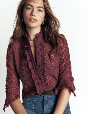 Boden Women's Sienna Frill Lace Shirt in Purple | Size 6 | Boden (US)