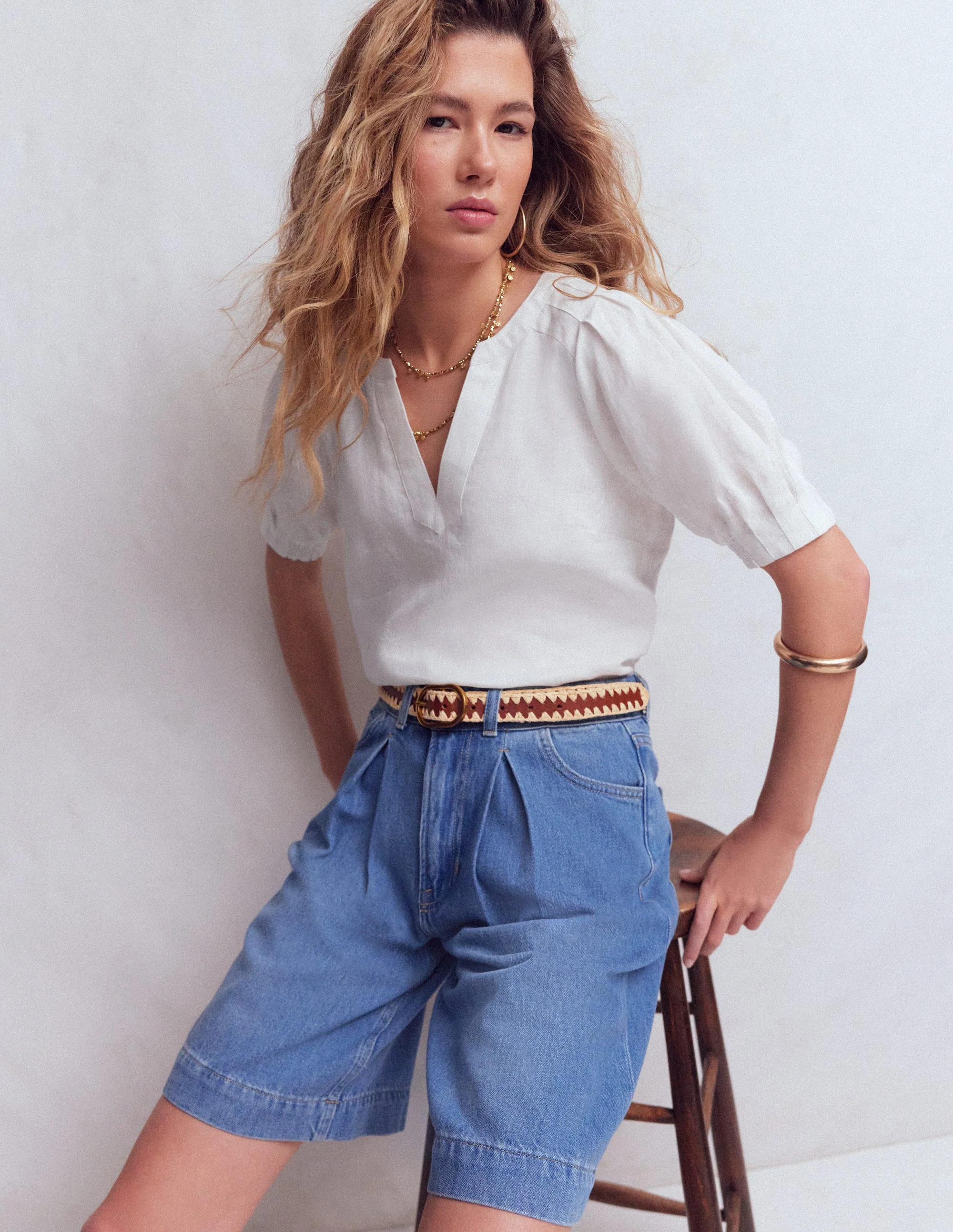 Rae Linen Top-Small Navy Gingham | Boden (US)