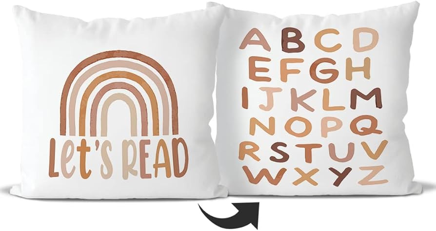 Let's Read Alphabets Reversible Throw Pillow Covers,Home Bedroom Living Room Nursery Reading Room... | Amazon (US)