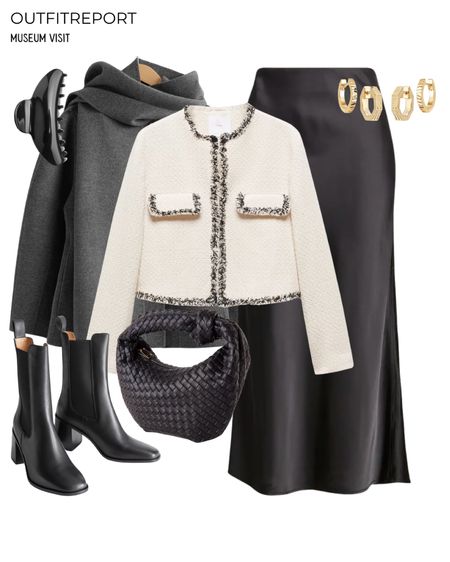 Satin silk maxi skirt black Chelsea booties cardigan grey cropped jacket coat 

#LTKitbag #LTKshoecrush #LTKstyletip