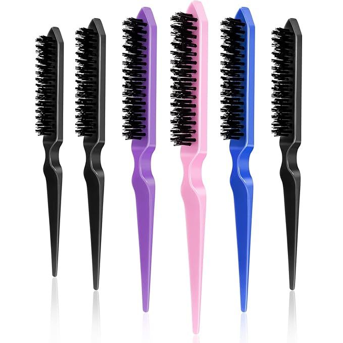 6 Pieces Nylon Teasing Hair Brushes, Three Row Salon Teasing Brush, Rat Tail Combs for Back Combi... | Amazon (US)