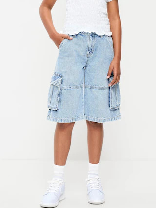 Mid-Rise Ultra Baggy Cargo Jean Shorts for Girls | Old Navy (US)