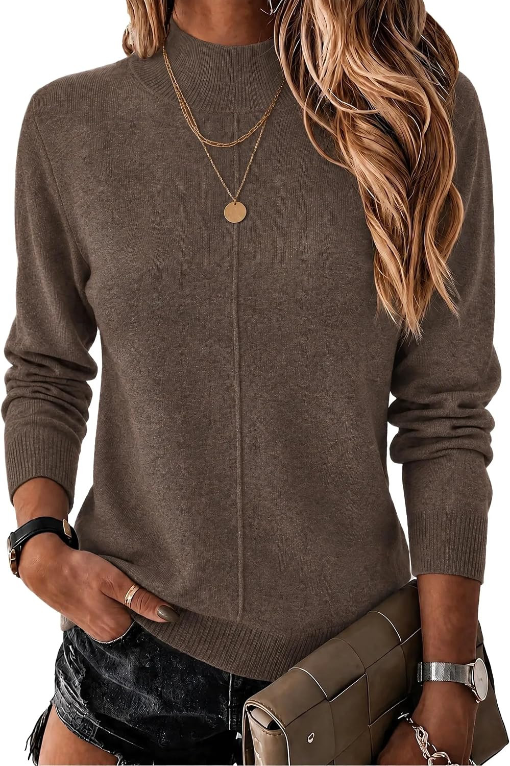 Arach&Cloz Women's Wool Blend Mock Neck Fall Sweater Business Casual Outfit | Amazon (US)