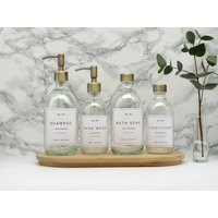 Clear Glass Soap Dispenser Bottle Refillable With Brass Pump, Choice Of Waterproof Labels | Etsy (US)