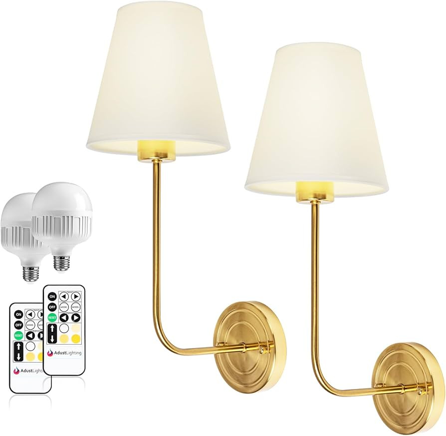 Adust Battery Operated Wall Sconce Set of 2 with Remote Control Dimmable Rechargeable LED Light B... | Amazon (US)