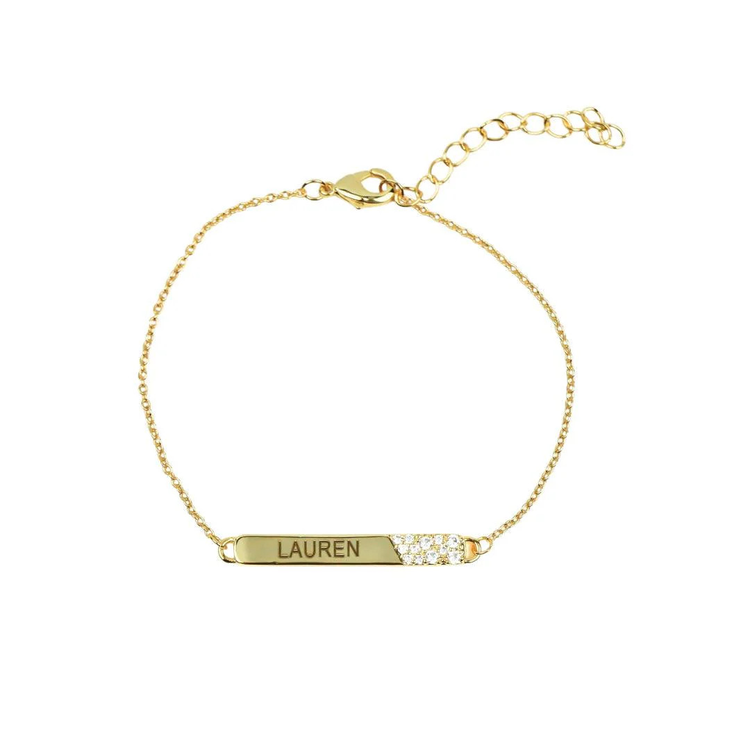 Nellie Custom Engraved Bar Pendant Bracelet - Ahava J | Ahava Jewels