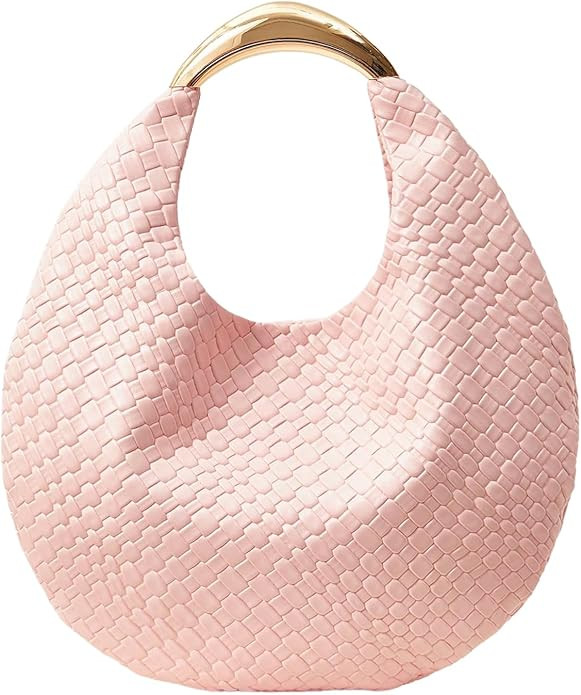 QWINEE Women's Woven Handbag Elegant Clutch Purse Metal Top Handle Cresent Evening Bag Retro PU L... | Amazon (US)