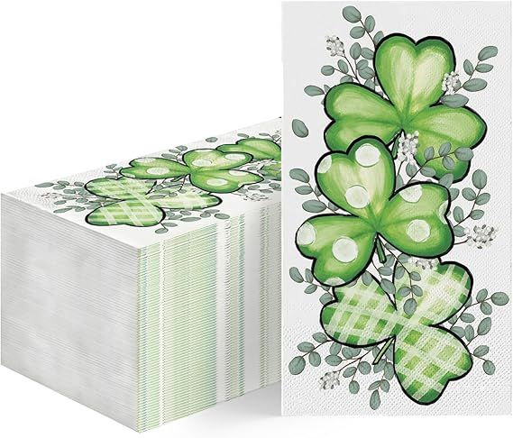 Horaldaily 100 St. Patrick's Day Disposable Paper Decorative Guest Napkins, Irish Shamrock Eucaly... | Amazon (US)