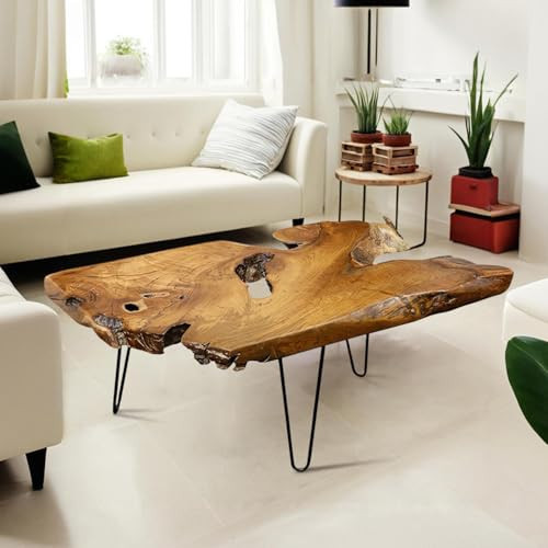 TRFCDSHH Natural Wood Coffee Table，Unique Live Edge Coffee Table for Living Room | Amazon (US)