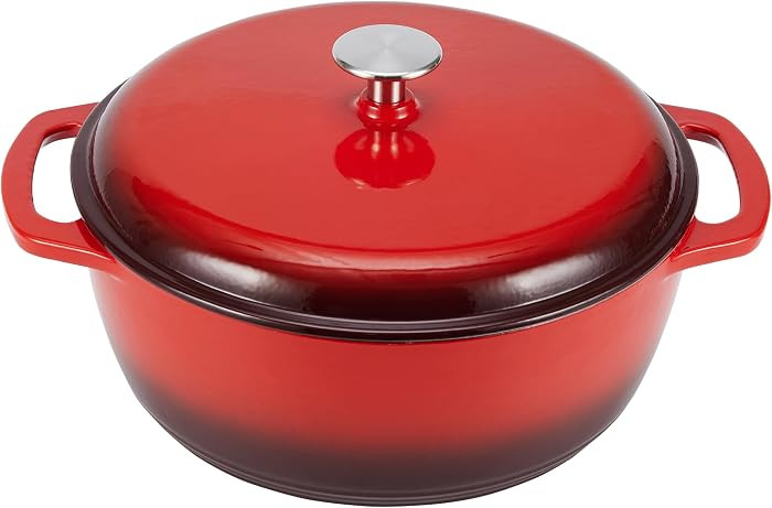 Amazon Basics Enameled Cast Iron Dutch Oven Pot with Lid, Round, Dual Handles, Heavy-Duty, Oven S... | Amazon (US)
