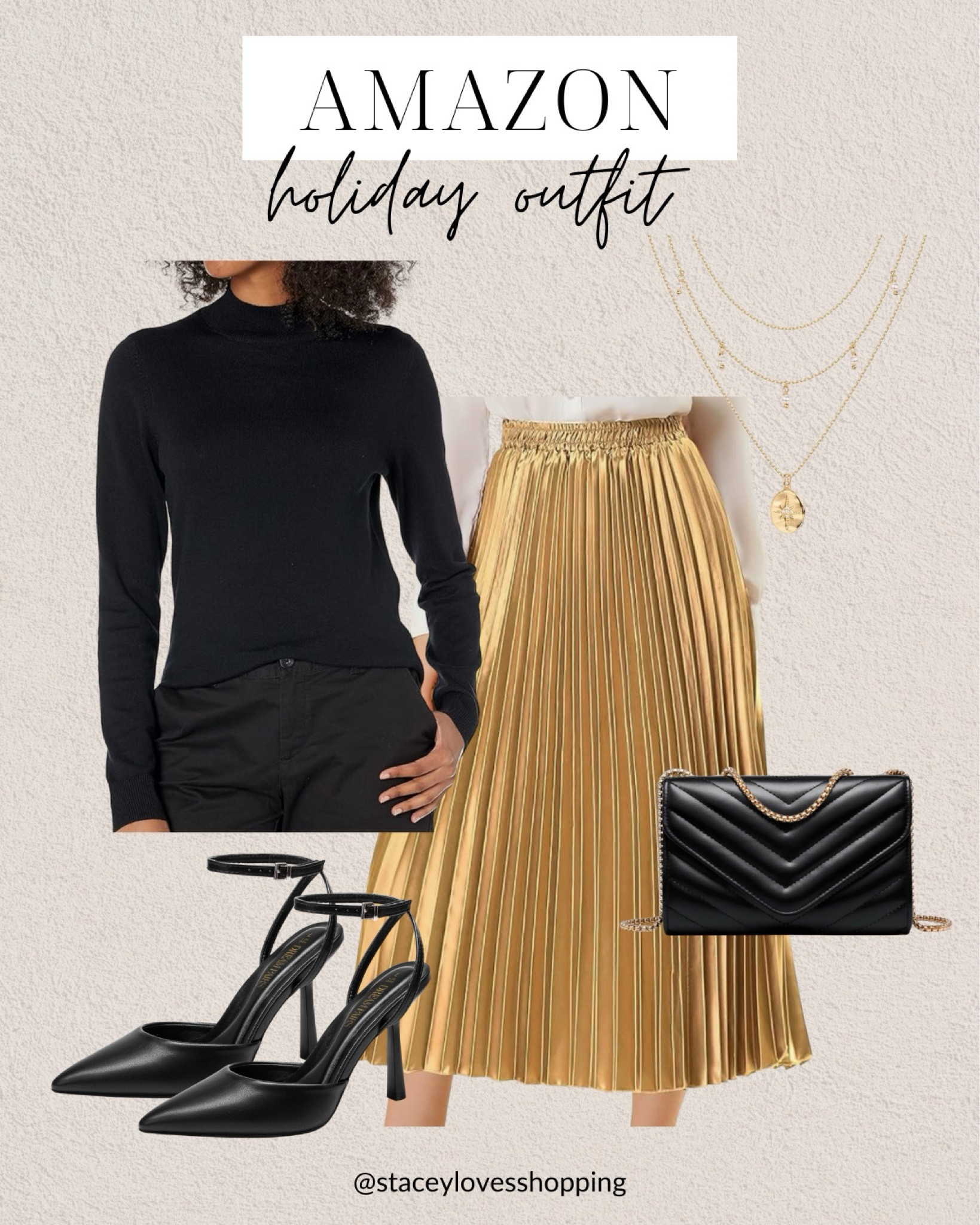 Holiday party outfit idea! Gold midi skirt, black mockneck turtleneck, black heels and evening bag!



#LTKHoliday #LTKStyleTip #LTKOver40