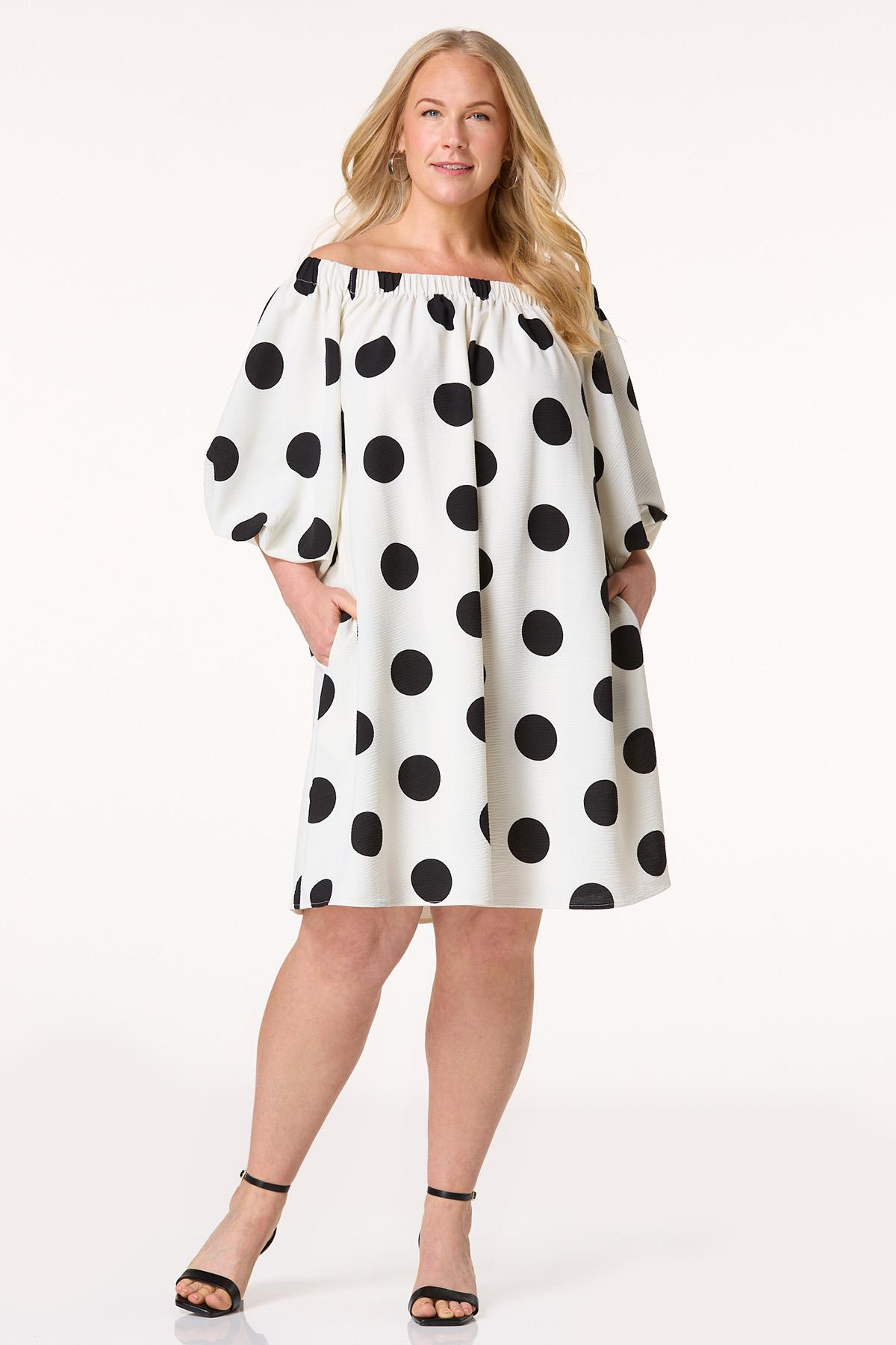 Plus Size Polka Dot Bubble Sleeve Dress | Cato Fashions