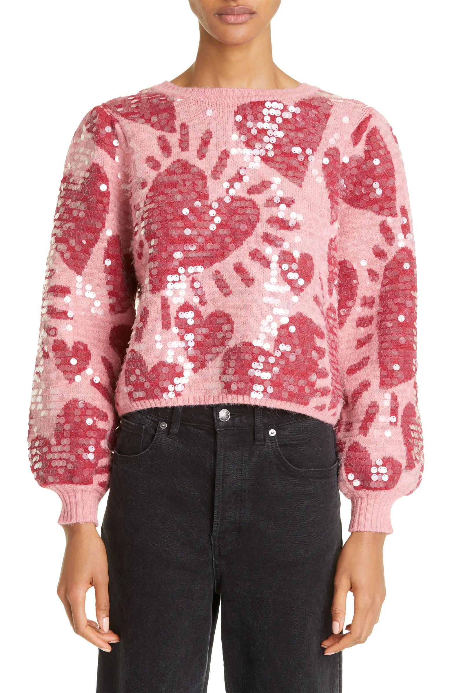 Heart Pattern Crewneck Sequin Sweater | Nordstrom