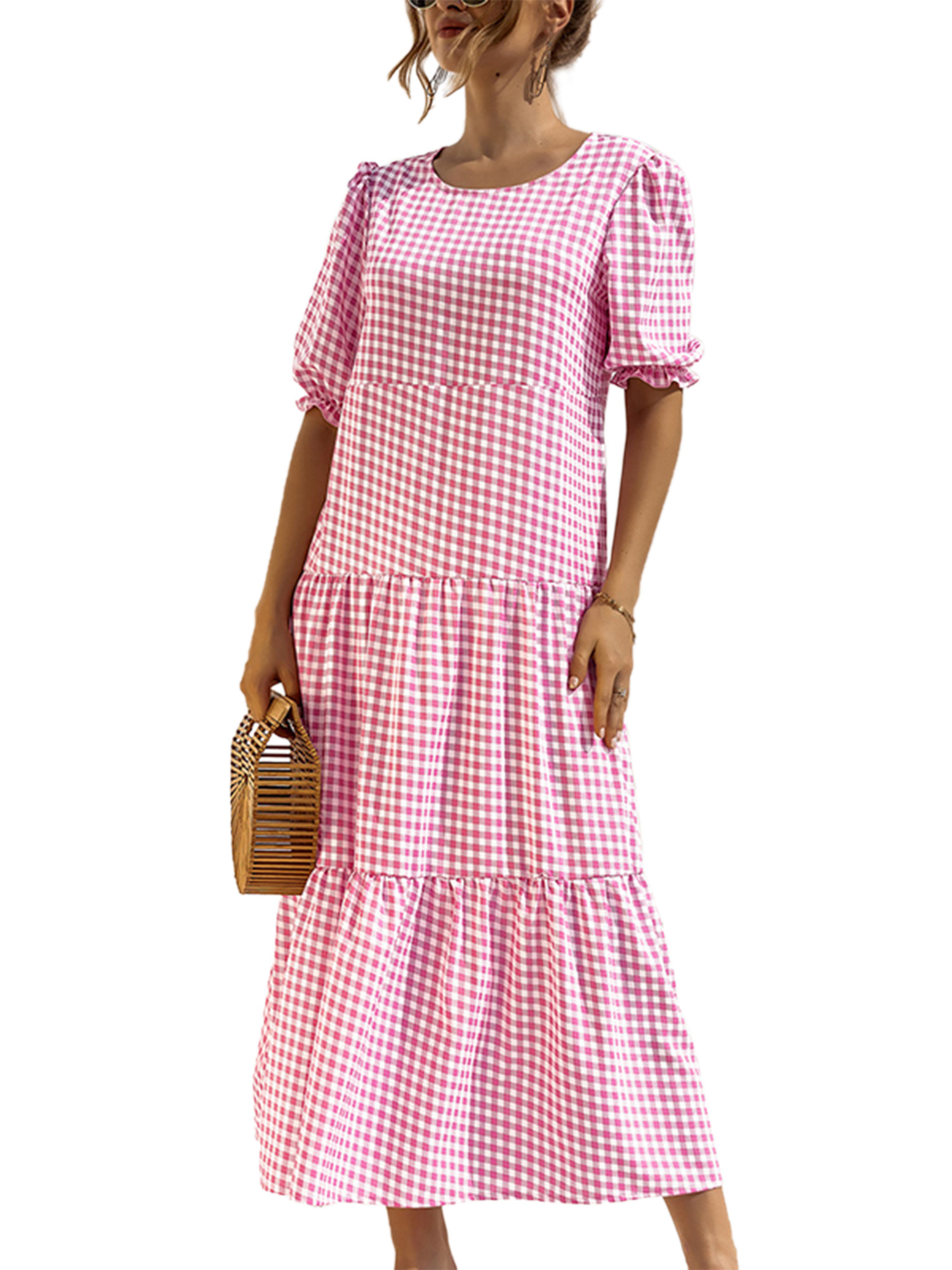 Women Summer Puff Sleeve Long Dress Scoop Neck Beach Holiday Sundress for Ladies Women Boho Kafta... | Walmart (US)