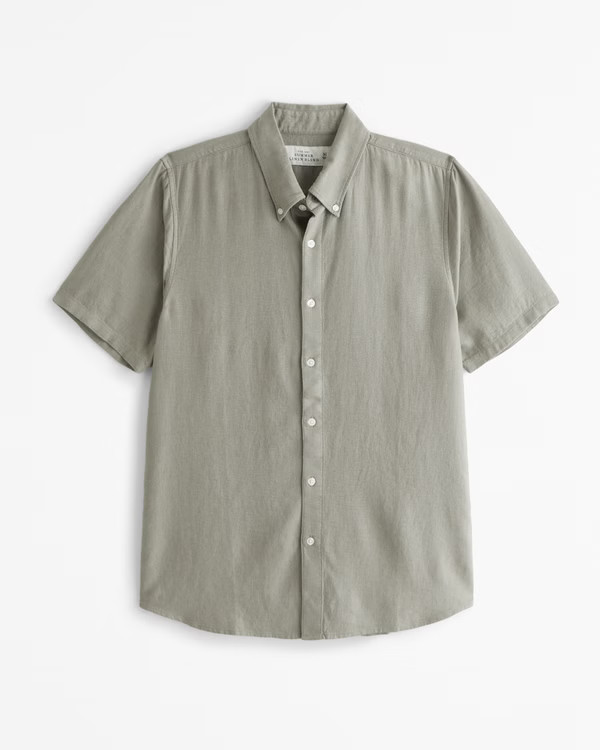 Men's Short-Sleeve Summer Linen-Blend Button-Up Shirt | Men's Clearance | Abercrombie.com | Abercrombie & Fitch (US)
