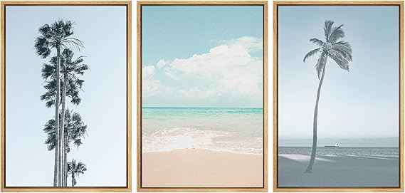 SIGNWIN Framed Canvas Print Wall Art Set Washed Out Neon Blue Beach Shore Horizon Nature Wilderne... | Amazon (US)
