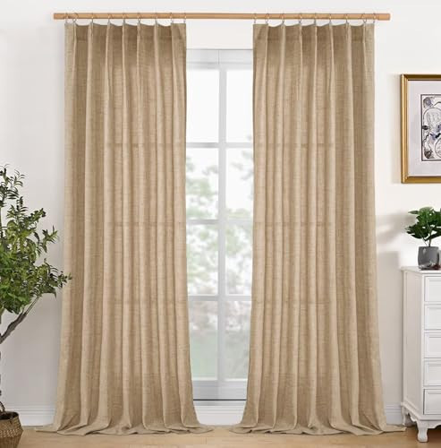 YoungsTex Pinch Pleated Linen Curtains 90 Inch Long Light Filtering Privacy Window Curtains with Hooks for Living Room Bedroom Track System, Taupe, 40W X 90L, 2 Panels | Amazon (CA)