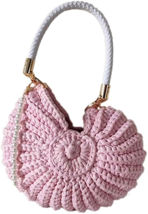 Handmade Crochet Seashell Purse with Pearl Chain Summer Woven Handbag Small Shell Crossbody Beach... | Amazon (US)