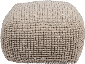 Creative Co-Op Square Wool Beige Pouf, 24x 24 x 16, Cream | Amazon (US)