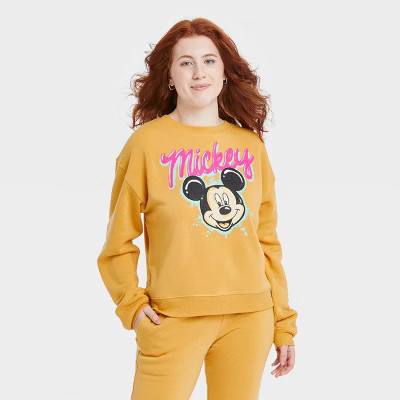 Women's Disney Mickey Mouse Graphic Sweatshirt - Yellow | Target