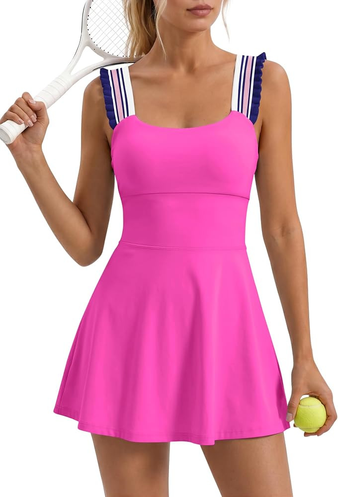LAMISSCHE Womens Athletic Dress with Shorts and Bra Workout Tennis Dress | Amazon (US)