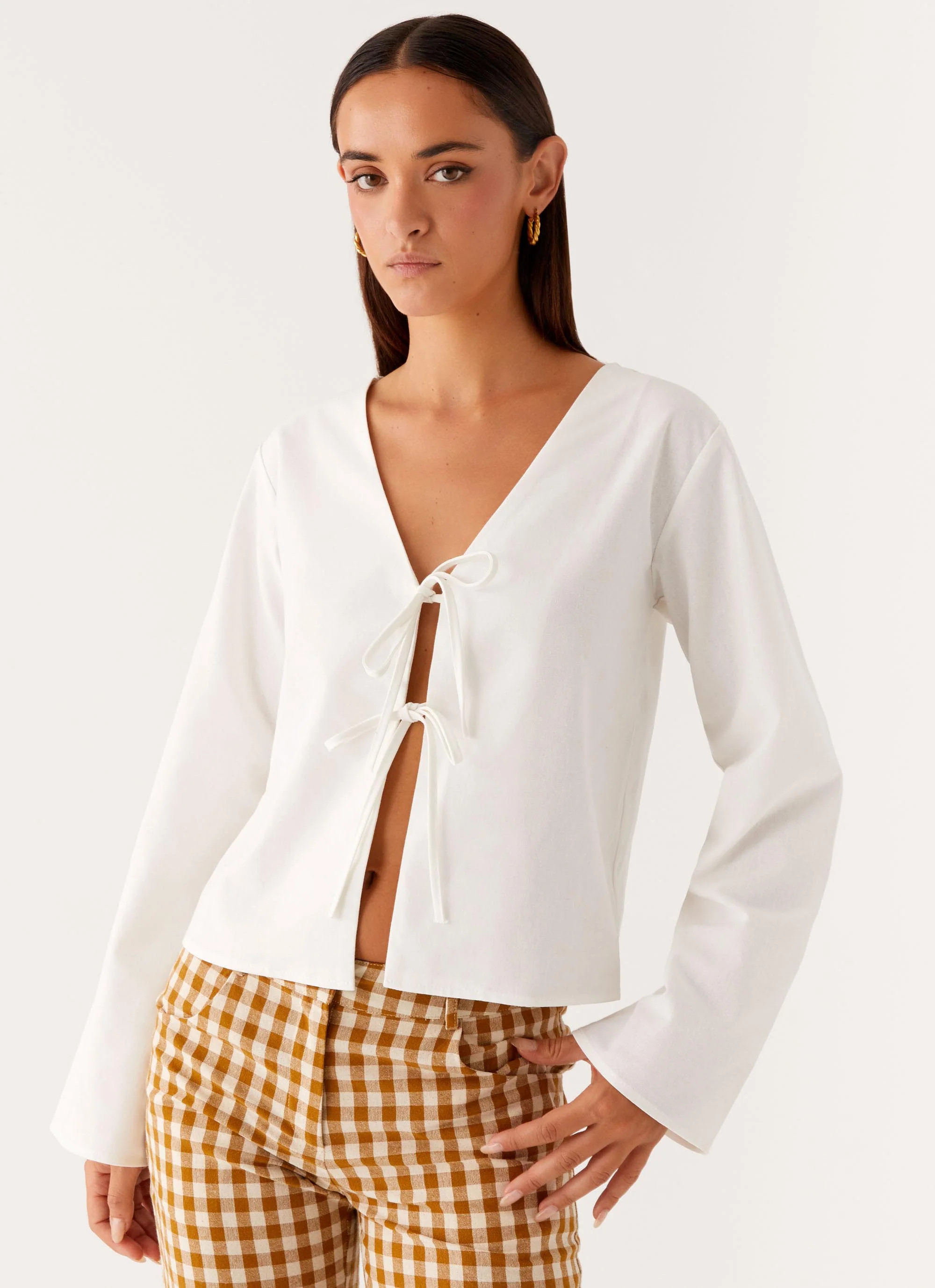 Isabelle Tie Front Top - White | Peppermayo (Global)
