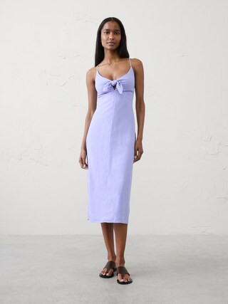 Linen-Blend Tie-Front Midi Dress | Banana Republic Factory