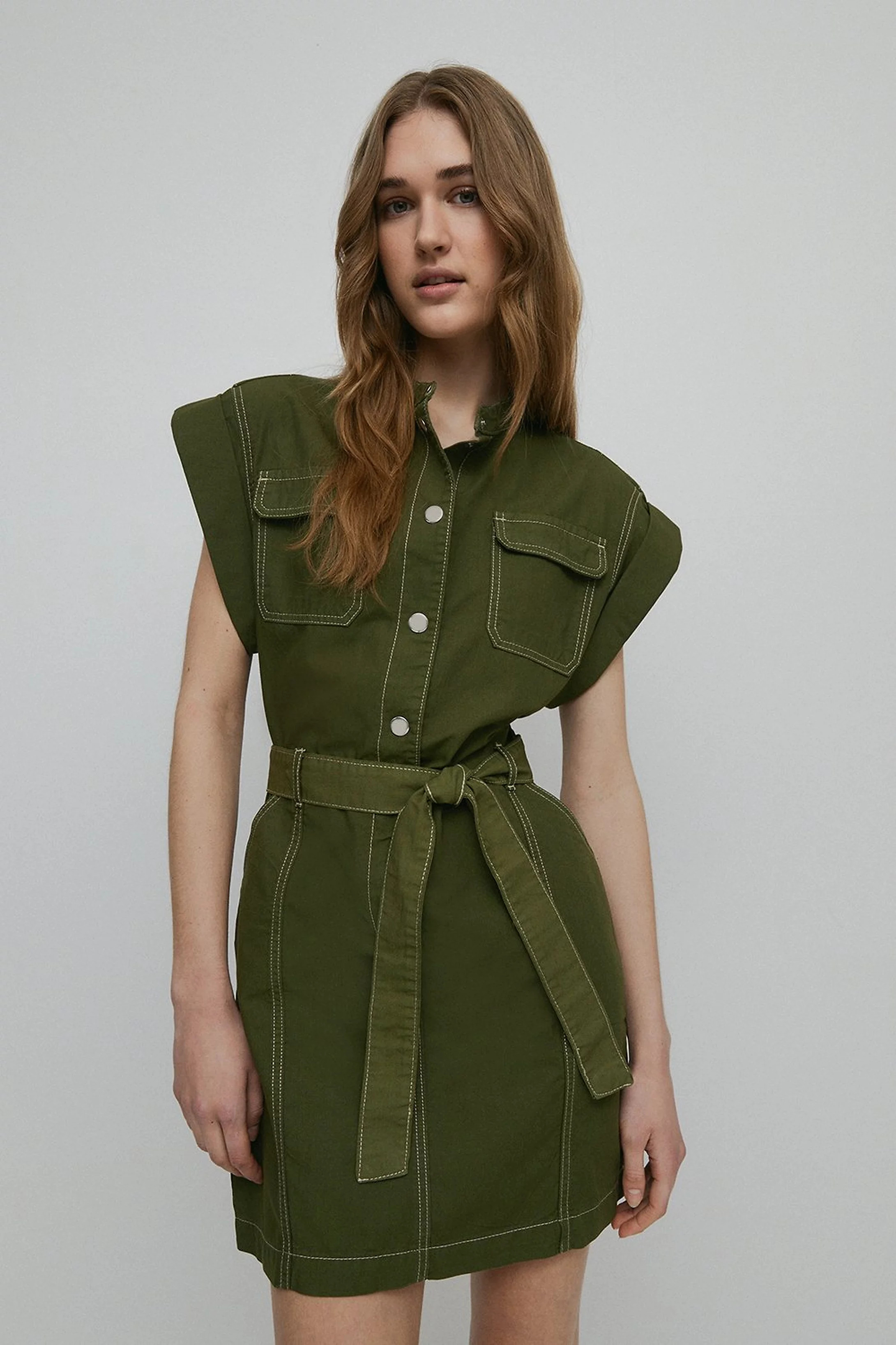 Twill Belted Patch Pocket Mini Dress | Warehouse UK & IE