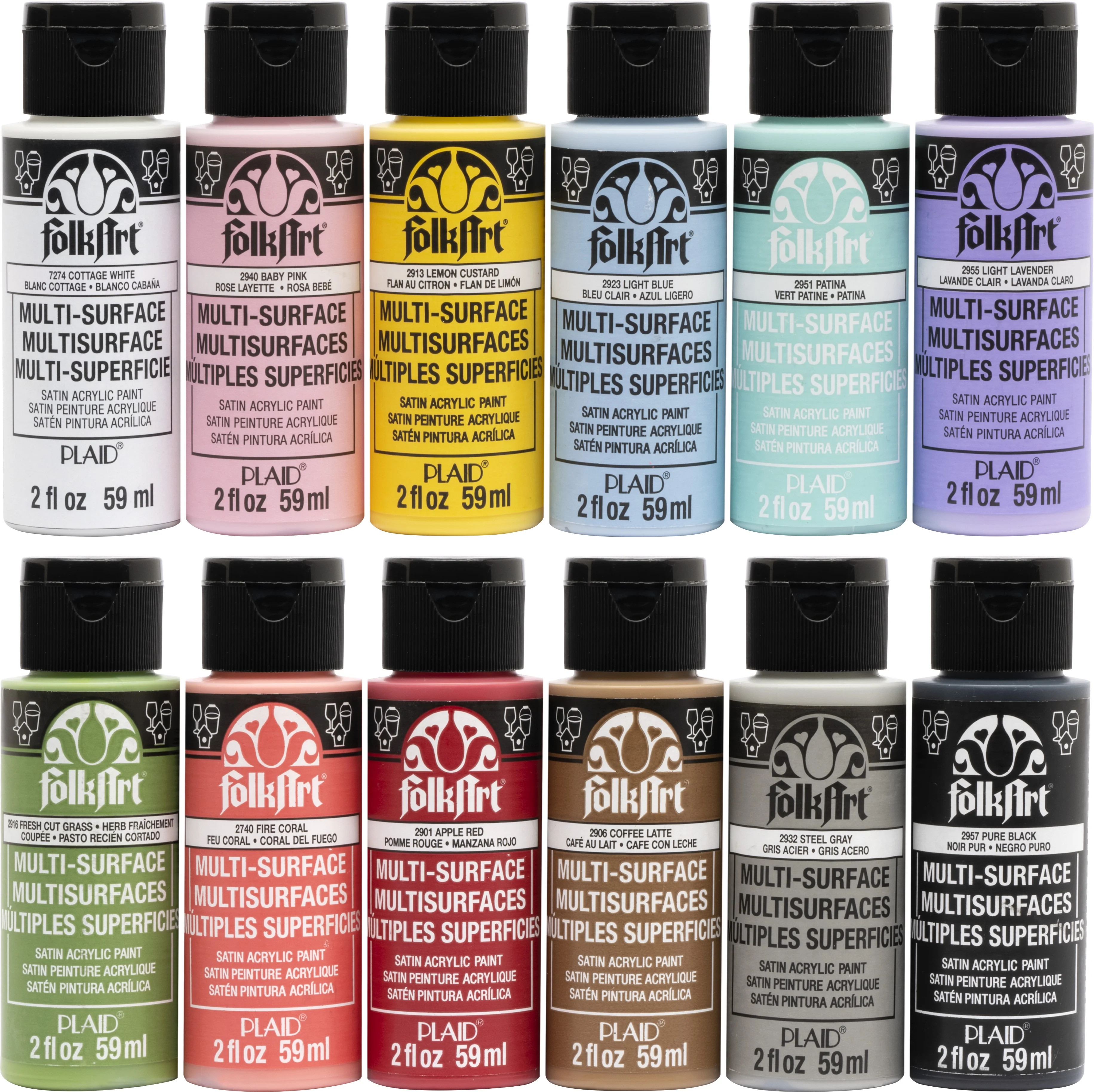 FolkArt Multi-surface Acrylic Craft Paint Set, Pastel Favorites, 2 fl oz, 12 Piece | Walmart (US)