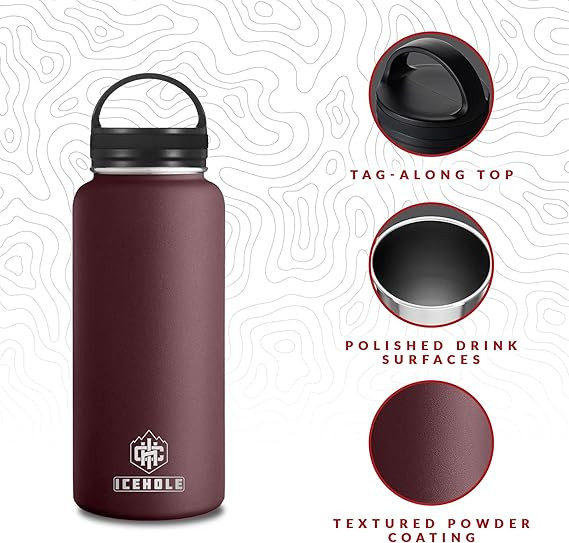 ICEHOLE 32 oz Wide Mouth Water Bottle with Handle Lid - Stainless Steel Double Wall Insulated Wat... | Amazon (US)