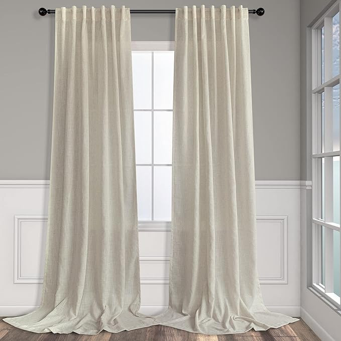 Flax Linen Curtains 84 Inch Length for Bedroom 2 Panels Back Tab Pocket Light Filtering Simple Ca... | Amazon (US)