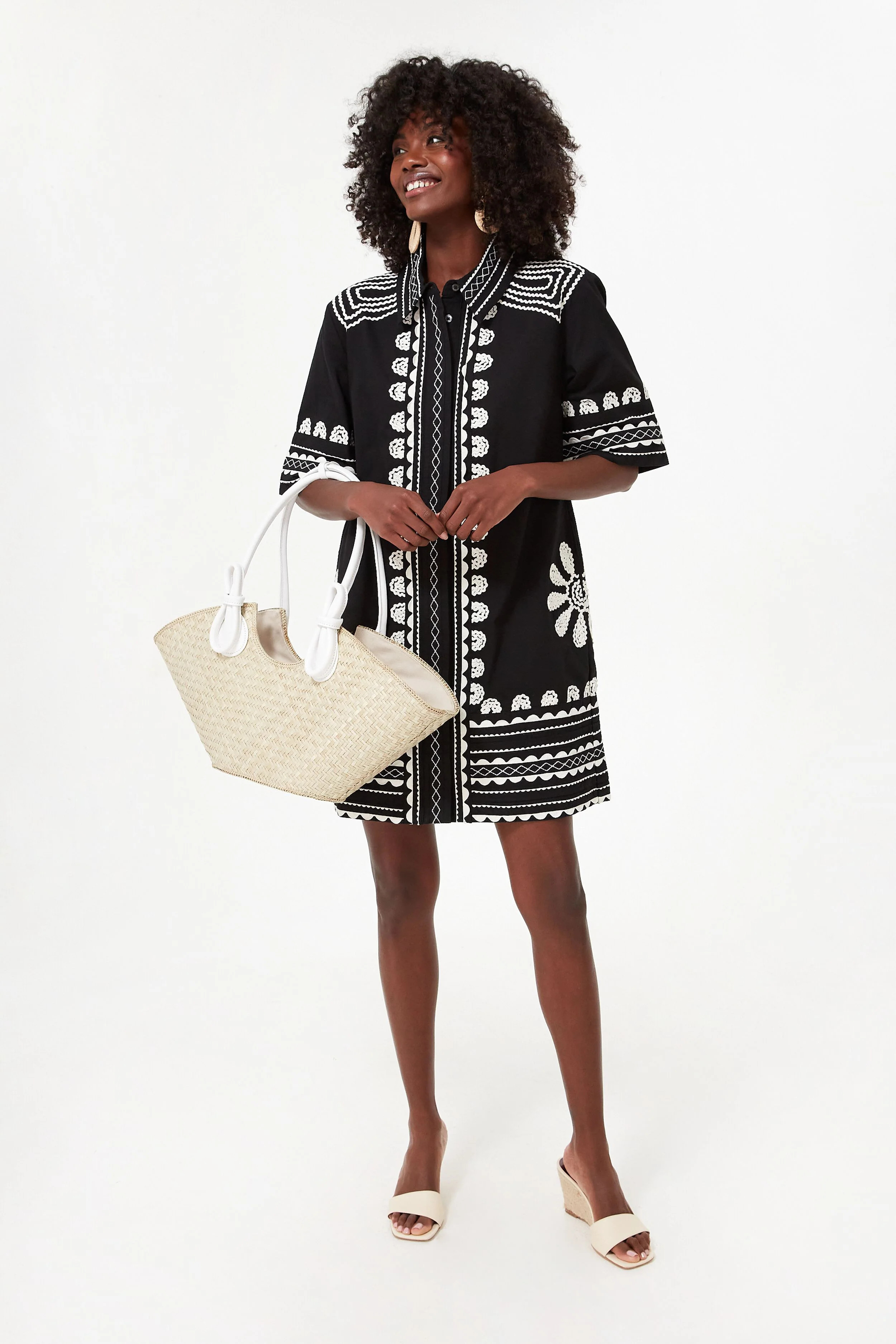 Black Ryleigh Ric Rac Short Sleeve Button Up Dress | Tuckernuck (US)