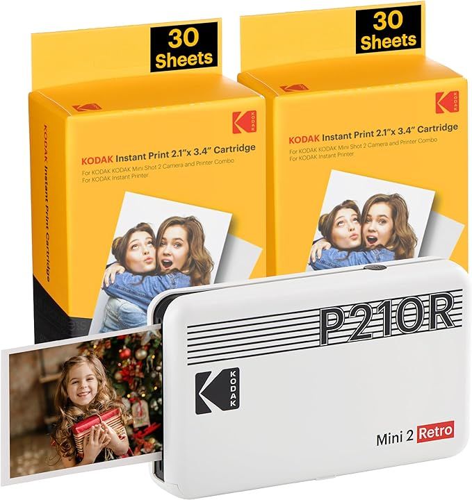 KODAK Mini 2 Retro 4PASS Portable Photo Printer (2.1x3.4 inches) + 68 Sheets Bundle, White | Amazon (US)