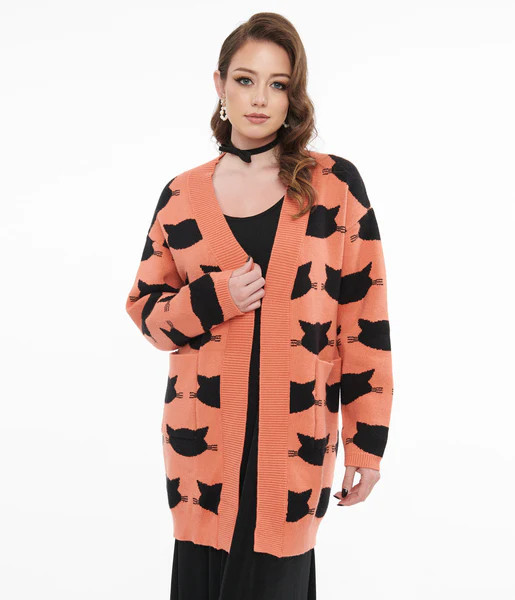 Magnolia Place Orange & Black Cat Cardigan | UniqueVintage