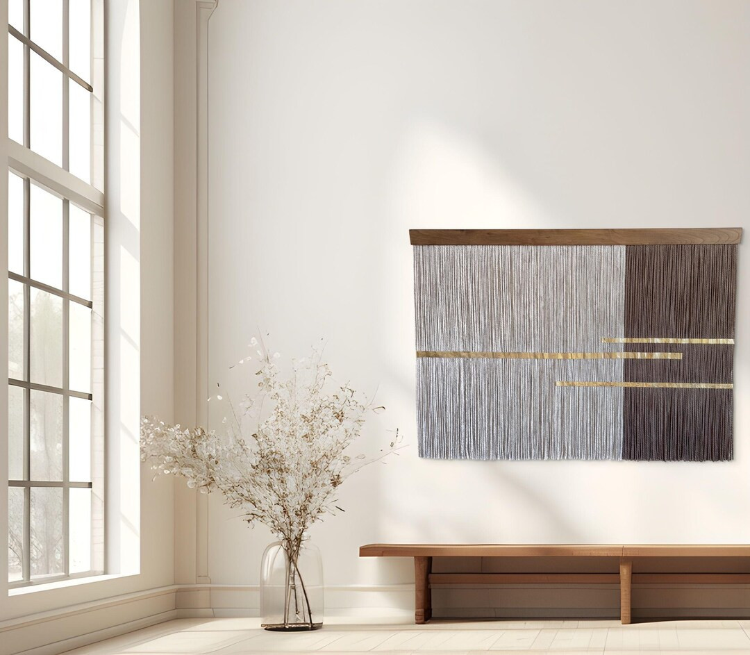 Modern Large Fiber Art, Macrame Wall Hanging, Gold Elegance Wall Art, Textile Art, Woven Tapestry... | Etsy (US)